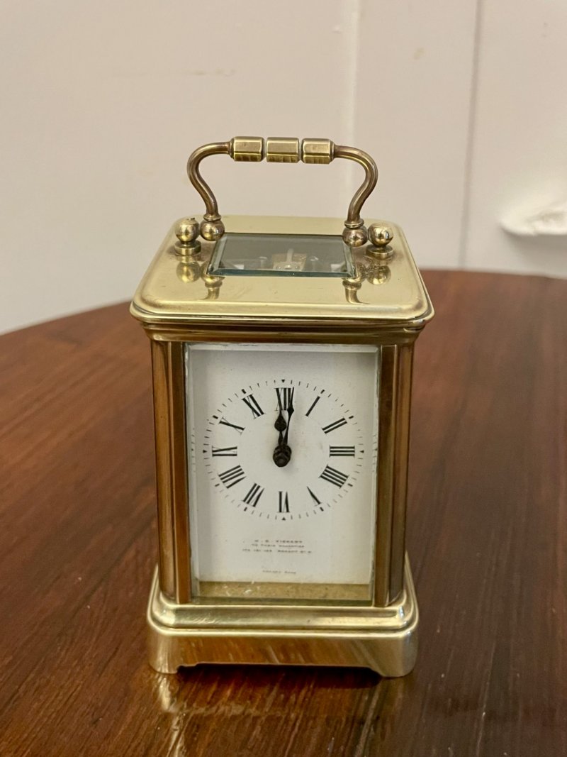 Antique Edwardian Quality Miniature Brass Carriage Clock By J C Vickery, London